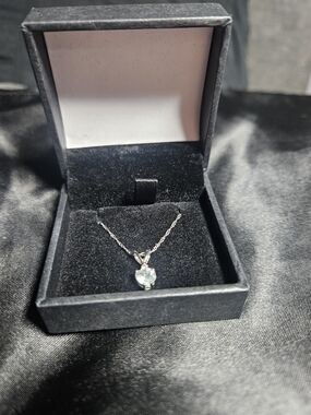 10K White Gold Aquamarine & Diamond Accent Necklace